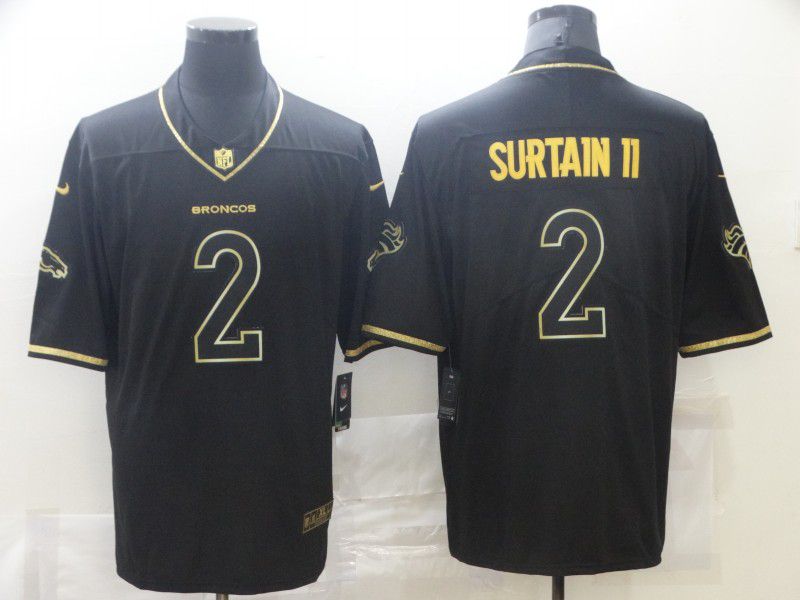 Men Denver Broncos #2 Surtain ii Black Retro Gold Lettering 2021 Nike NFL Jersey->los angeles angels->MLB Jersey